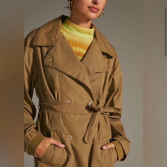 Pilcro Jackets & Blazers - Pilcro x Anthropologie Utility Trench Coat Moss Belted XS Double Breasted Crop